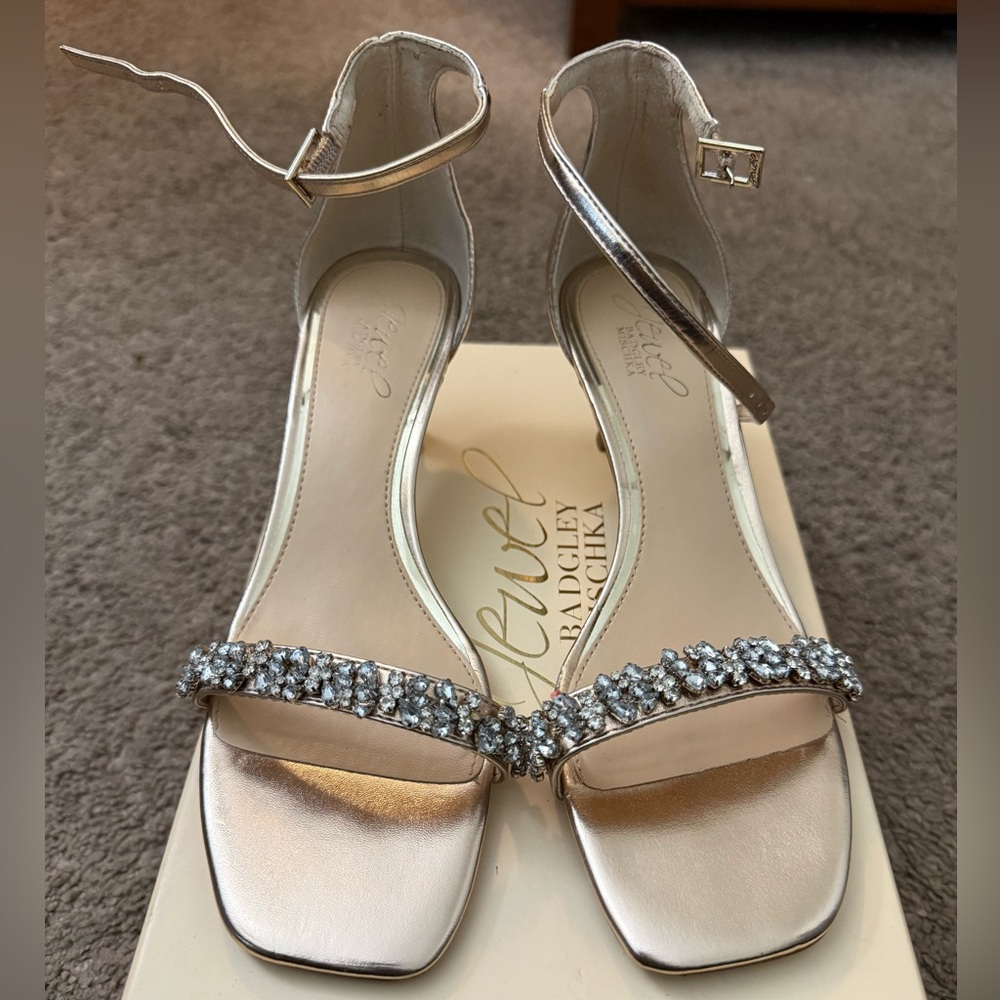 Jewel Badgley Mischka “Angel” Kitten Heel Sandals